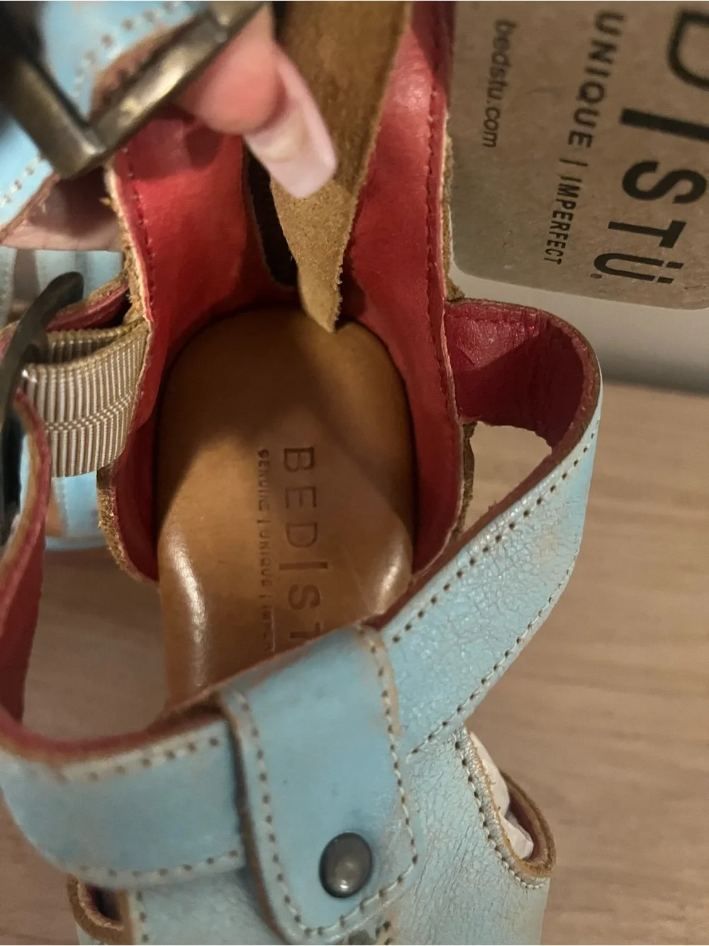BED|STU Sky Blue Leather Platform Sandals with Ankle Strap - Picture 5 of 7